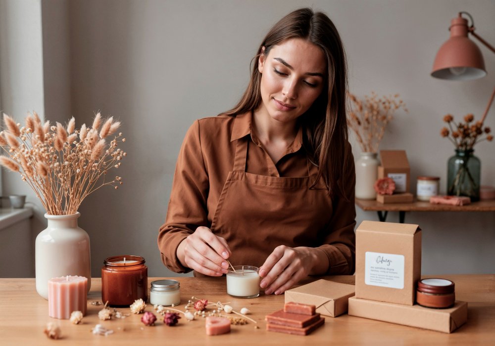 Handcrafting candles in our workshop